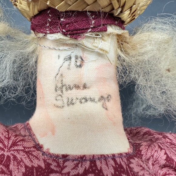 Vintage Doll Folk Art Handmade Cloth Anna Swango 1990 Flat Face Grandma OOAK - Picture 6 of 8